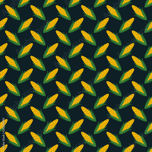 Festa Junina Corn Seamless Pattern - Festa Junina annual Brazil June celebration corn seamless pattern in vintage retro colors on dark teal background
