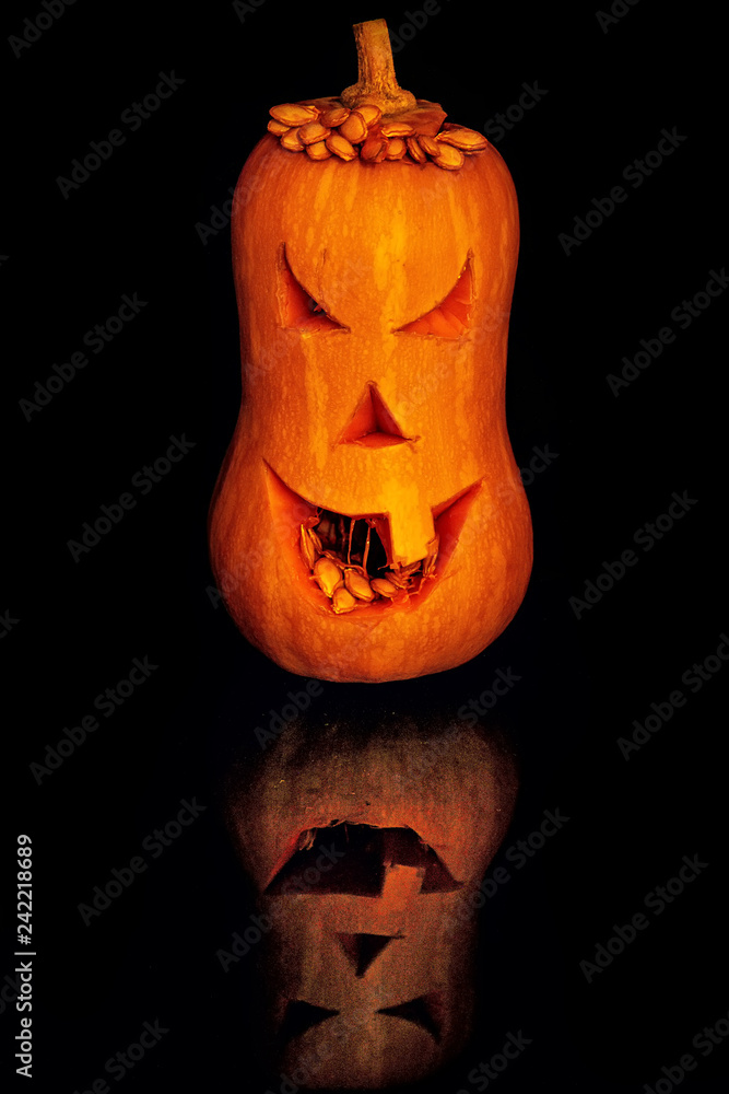 Fototapeta premium Halloween pumpkin Jack O'Lantern head