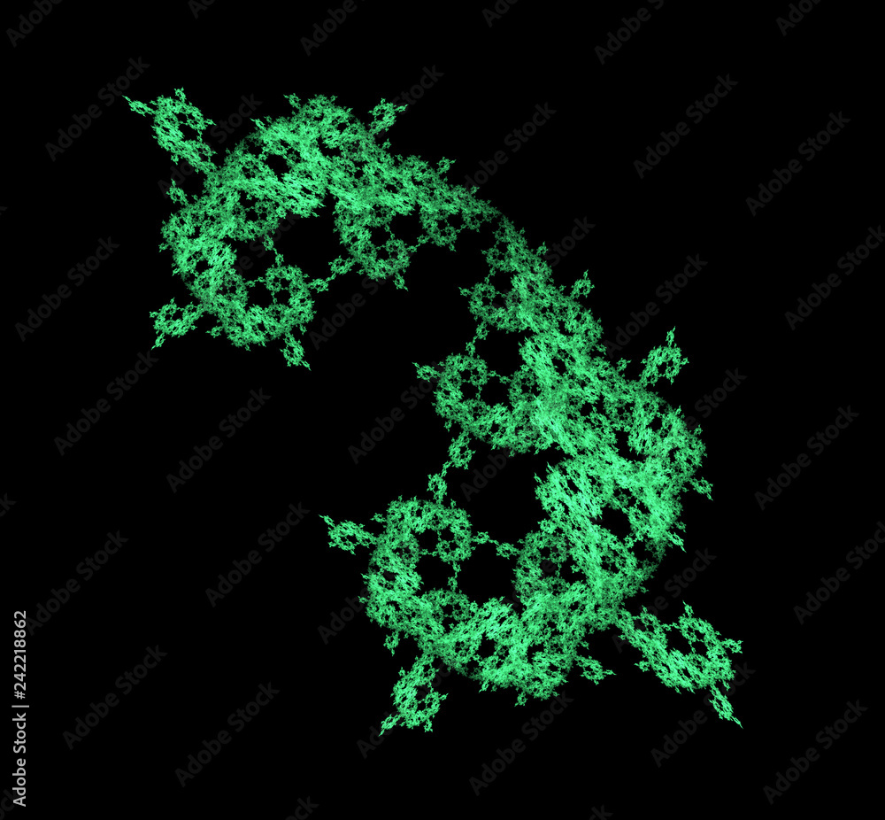 Ufo green fractal pattern background. Fantasy fractal texture. Digital art. 3D rendering. Computer generated image.