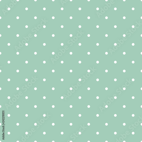 Mint Green Polka Dots Seamless Pattern - White polka dots on mint green background seamless pattern