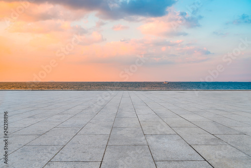 Empty Plaza Bricks and Sky Cloud Landscape..