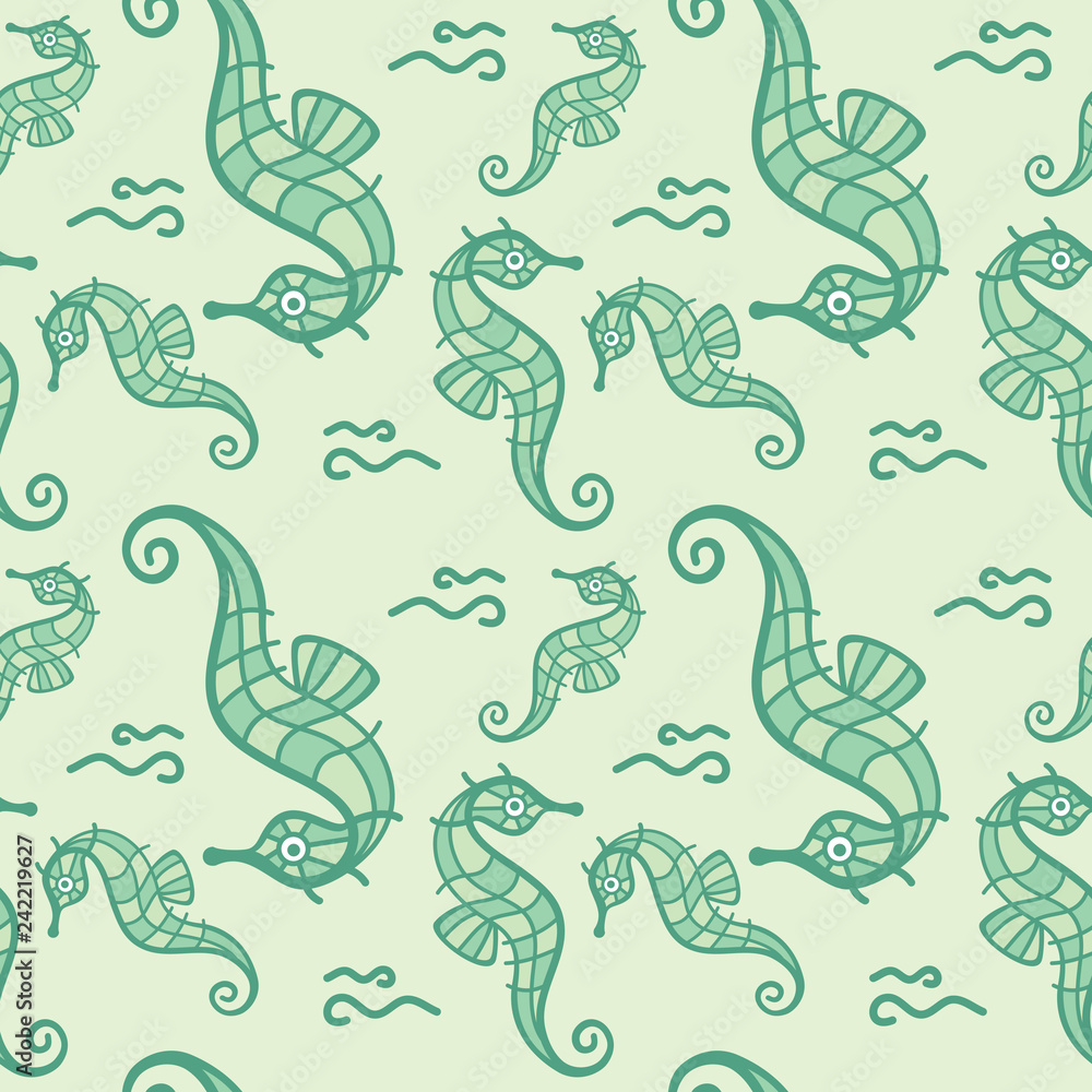 Beautiful seamless pattern with seahorses. Beautiful seamless pattern with seahorses.
