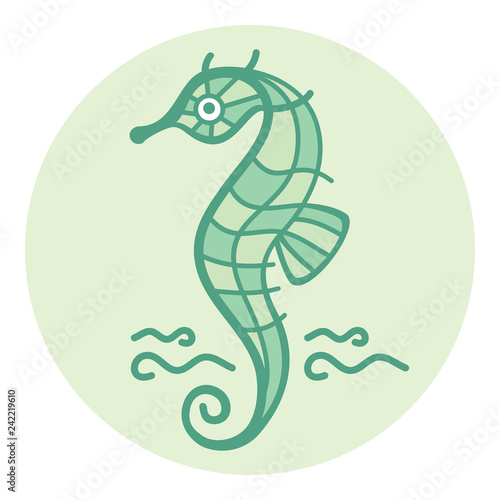 Sea horse. Vector monochrome image