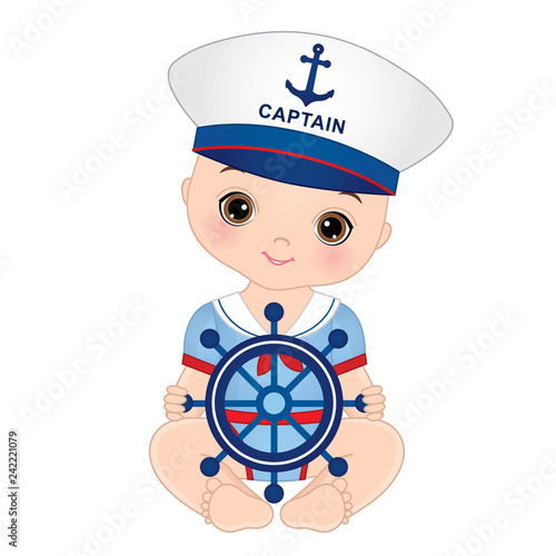 Vector Cute Baby Boy Dressed in Nautical Style