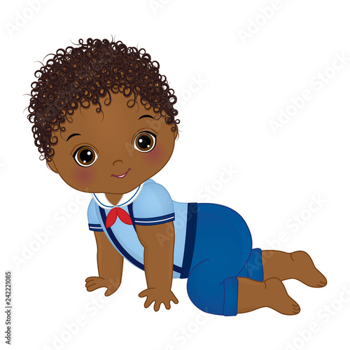 Vector Cute African American Baby Boy Dressed in Nautical Style