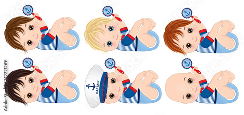 Vector cute little baby boys dressed in nautical style