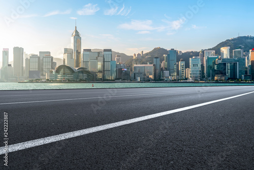 Air highway asphalt road and office building of commercial building in modern city