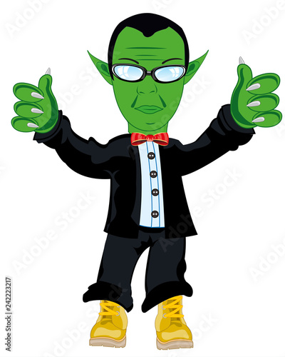 Man fairy-tale troll in fashionable suit.Vector illustration