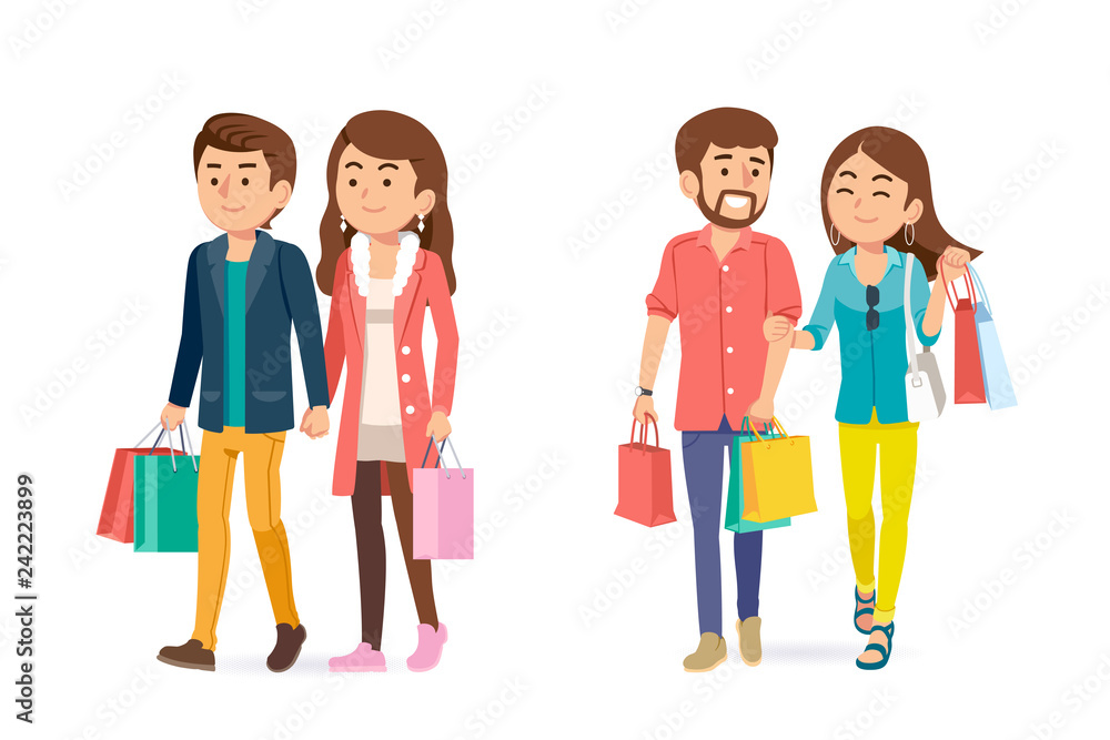 Couple Customers come to the department store, mall and shopping with happy. Consuming goods for a revolving economy