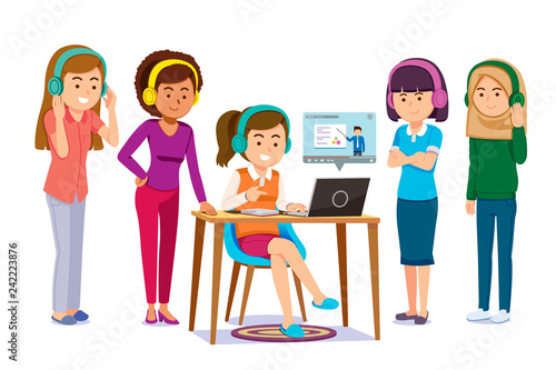 Online learning through electronic tools together. People share and finding self-knowledge anywhere. e-book and video content service at internet.