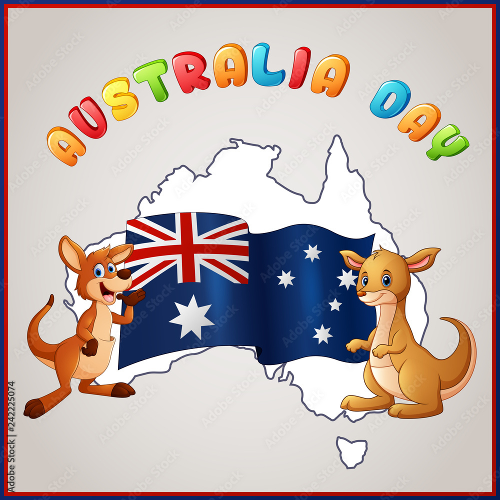 Kangaroos and Australian flag for Australia Day emblem Kangaroos and Australian flag for Australia Day emblem
