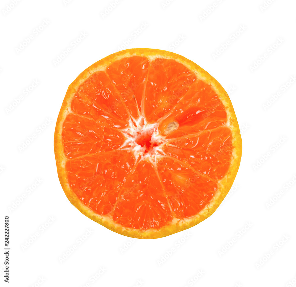 Sliced oranges isolated on white background. top view. Sliced oranges isolated on white background. top view.