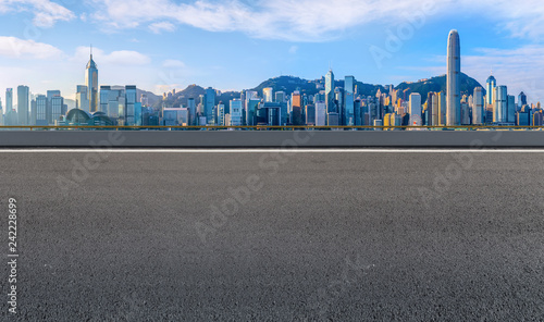 Air highway asphalt road and office building of commercial building in modern city