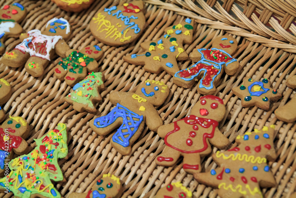 Homemade Christmas gingerbread cookies decorated with children