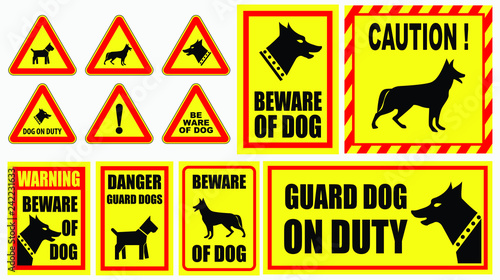 set of dog on guard. suitable to create sticker, or sign on fence. easy to modify