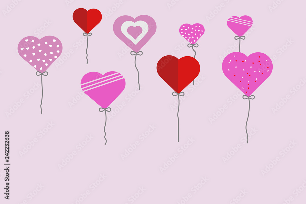 Valentine balloons on the pink background 
