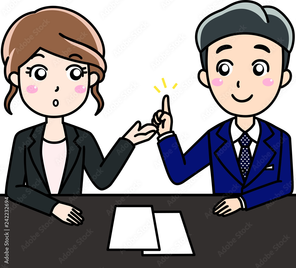 男性女性会社員OL-笑顔で会話、相談、会議