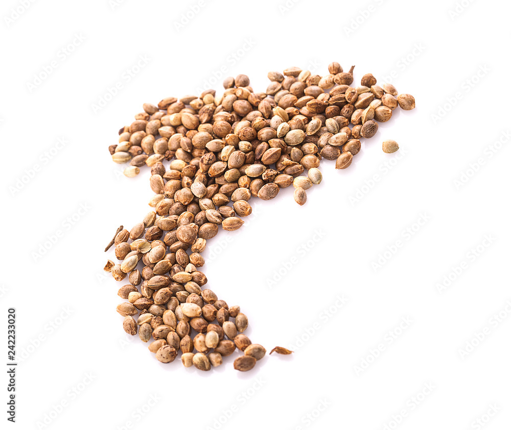 Heap of hemp seeds on white background Heap of hemp seeds on white background