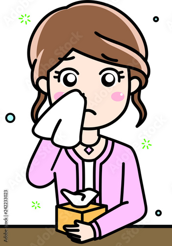  女性インフルエンザ、風邪、せき、花粉症