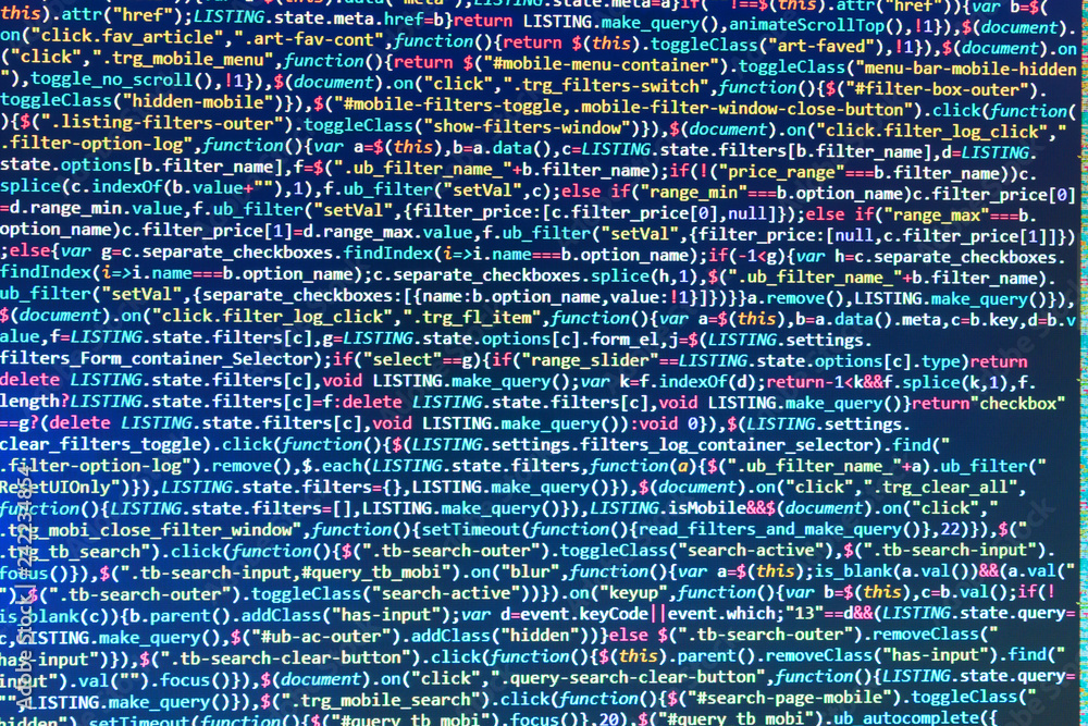 Programming text on dark screen. Programming on monitor background ...