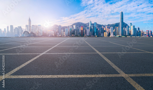 Air highway asphalt road and office building of commercial building in modern city