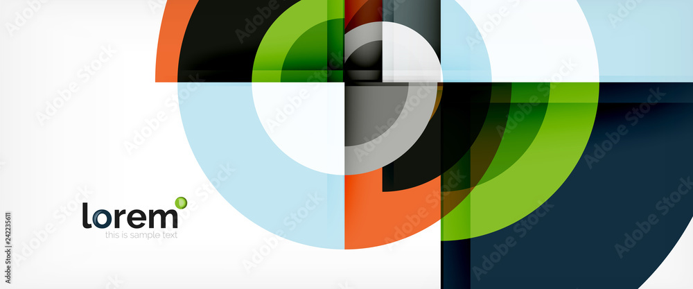 Modern geometric circles abstract background, colorful round shapes with shadow effects