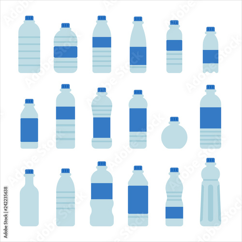 various shape of water bottle icon set. concept illustration. flat design vector graphic style.
