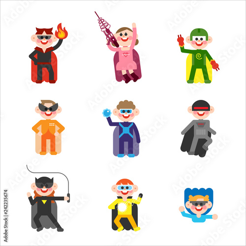Super power heroes in spandex uniforms. concept illustration. flat design vector graphic style.