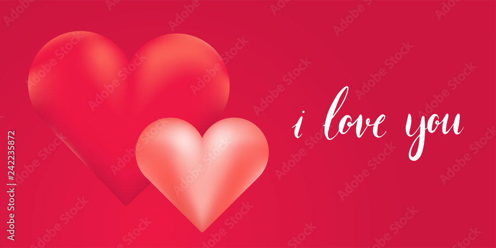 Mobilehappy valentines day card. Love design. Banner design. 3D heart.  Gift  card.  Vector Illustration. 