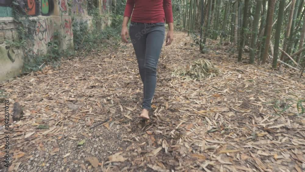 woman's barefeet walking in the forest- Nature,relax freedom woman's barefeet walking in the forest- Nature,relax freedom