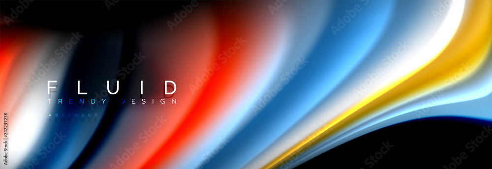 Abstract liquid colorful banner. Trendy wavy dynamic design. Fluid color shapes. Abstract liquid colorful banner. Trendy wavy dynamic design. Fluid color shapes.