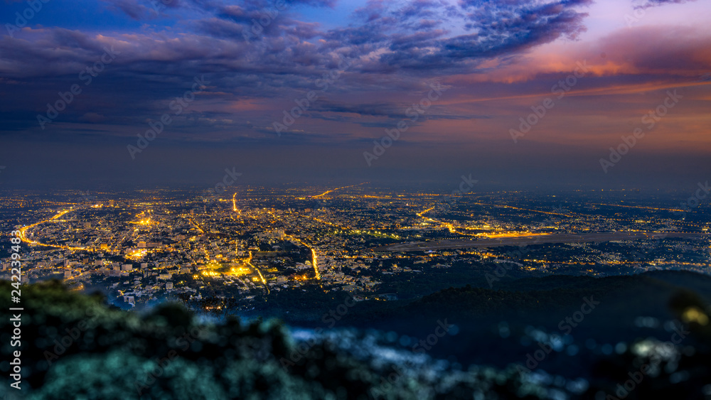 Chiang Mai City Scape,On the top of Doi Suthep Thailand - Image