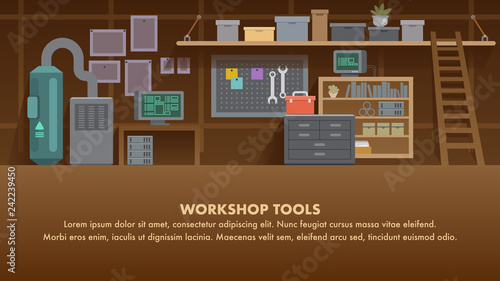 Workshop Tools Flat Banner. DIY Wall Home Interior