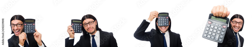 Man with calculator isolated on white Man with calculator isolated on white
