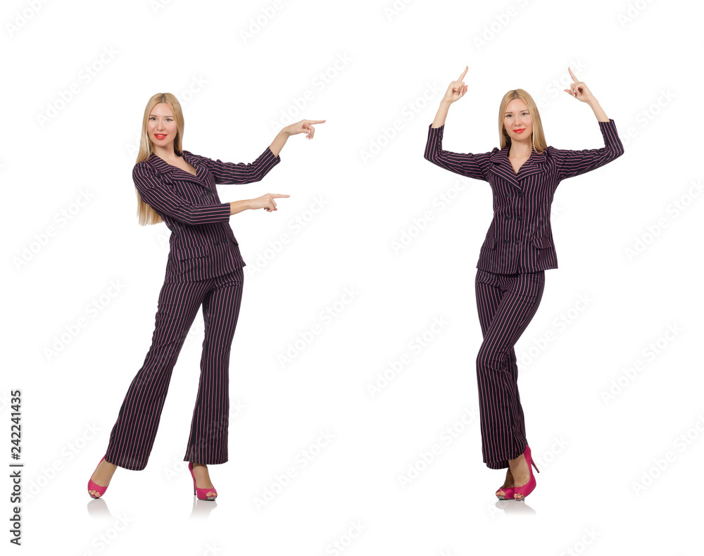 Pretty girl in purple retro suit isolated on white Pretty girl in purple retro suit isolated on white