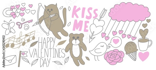 Fototapeta Naklejka Na Ścianę i Meble -  Happy Valentines Day Doodle Set 