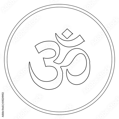 Buddhist symbol Ohm vector illustration on white background. Om. Coloring page.