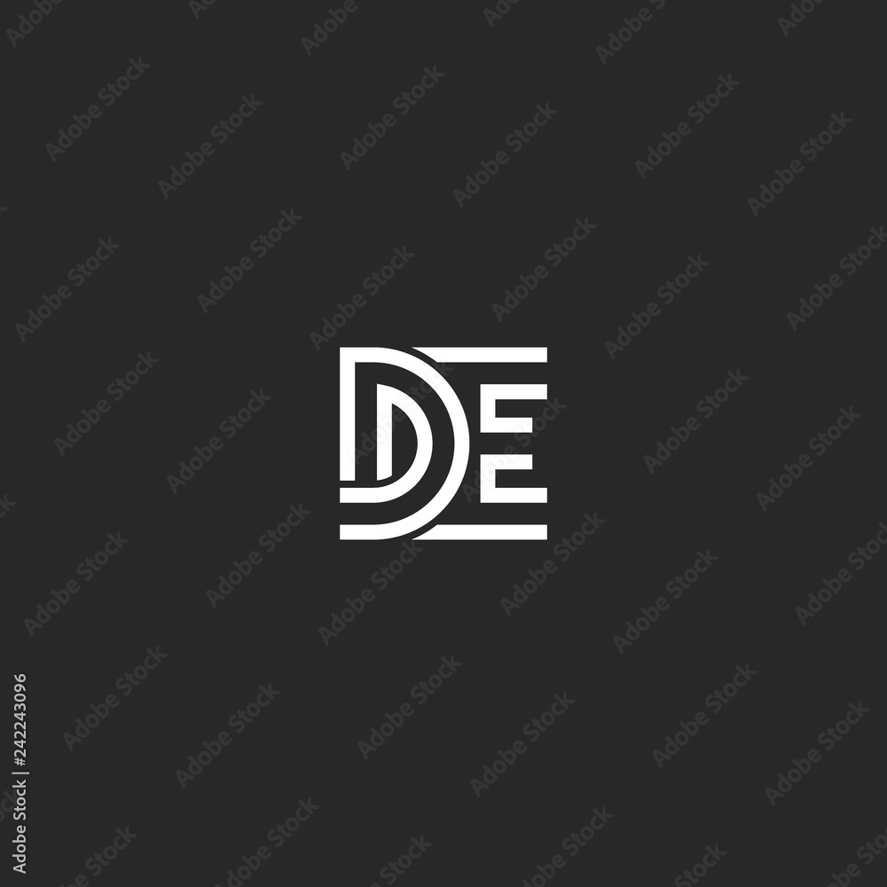 Minimal style monogram DE or ED logo letters initials, weaving two letters D and E wedding card emblem style design Minimal style monogram DE or ED logo letters initials, weaving two letters D and E wedding card emblem style design