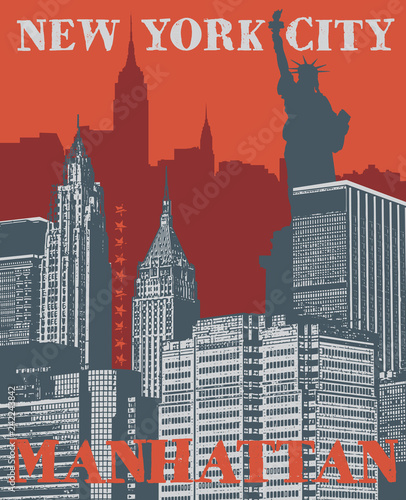 Manhattan, New York city, silhouette illustration