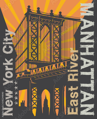 Manhattan bridge, New York city, silhouette