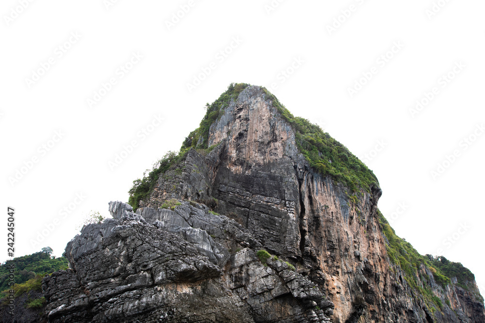 mountain cliff rock on white background phi phi island Thailand - obrazy, fototapety, plakaty 