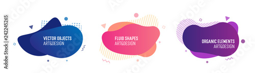 Set of trendy colorful and glowy fluid shapes. Vector geometric template elements for your own projects
