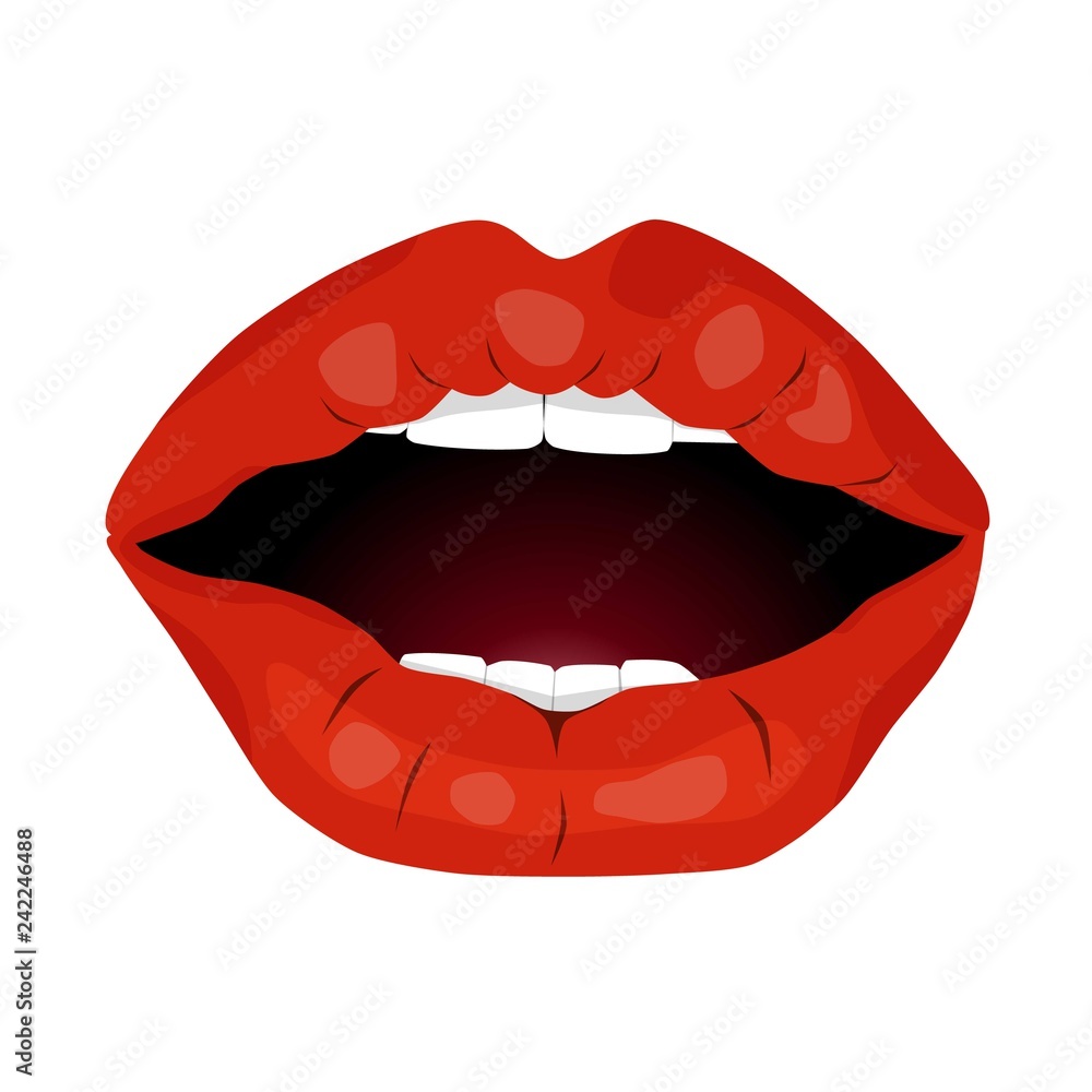 sexy woman red lips. open mouth whith teeth. isolated on white background sexy woman red lips. open mouth whith teeth. isolated on white background