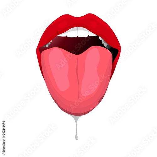 open mouth with tongue and saliva.isolated on white.print for T-shirt.