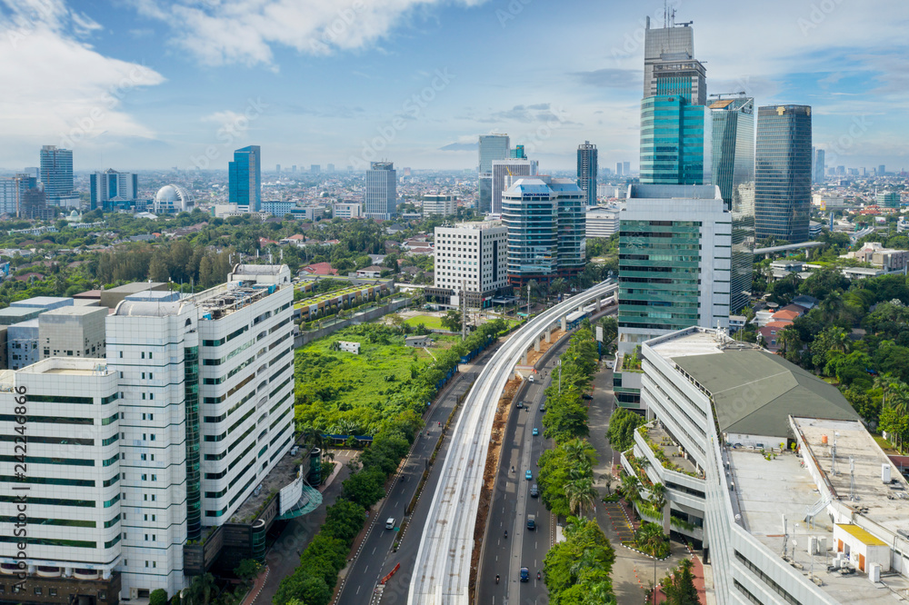 Skyscrapers with railway LRT in Jakarta Skyscrapers with railway LRT in Jakarta