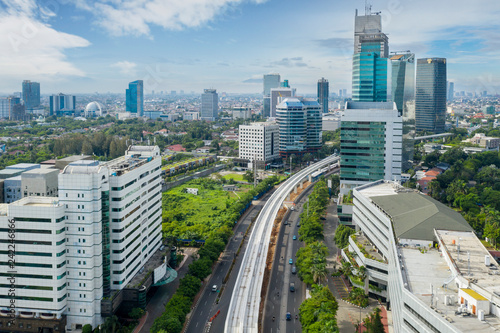 Skyscrapers with railway LRT in Jakarta