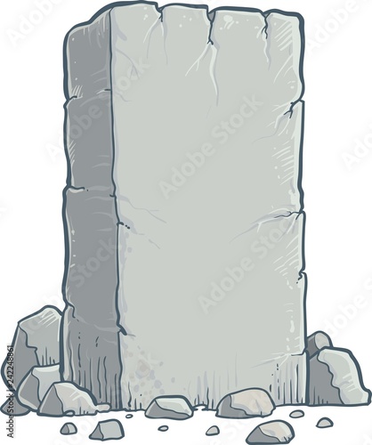 Stone rock cartoon, stone banner, big grey rubble