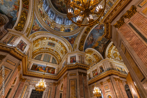 SAINT PETERSBURG  RUSSIA - January 2  2019  Beautiful interior of the St Isaac s Cathedral. Luxurious ceiling and dome inside the famous cathedral.