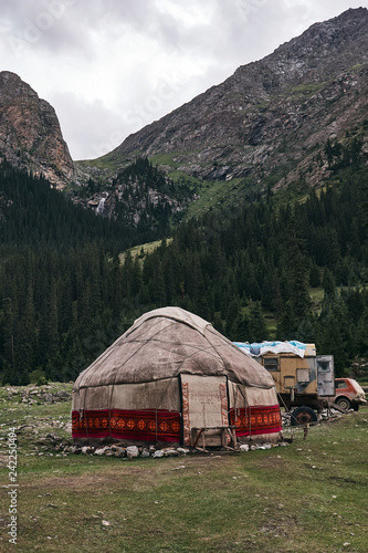 Urta - nomadic house in the mountains of Kyrgyzstan, Central Asia