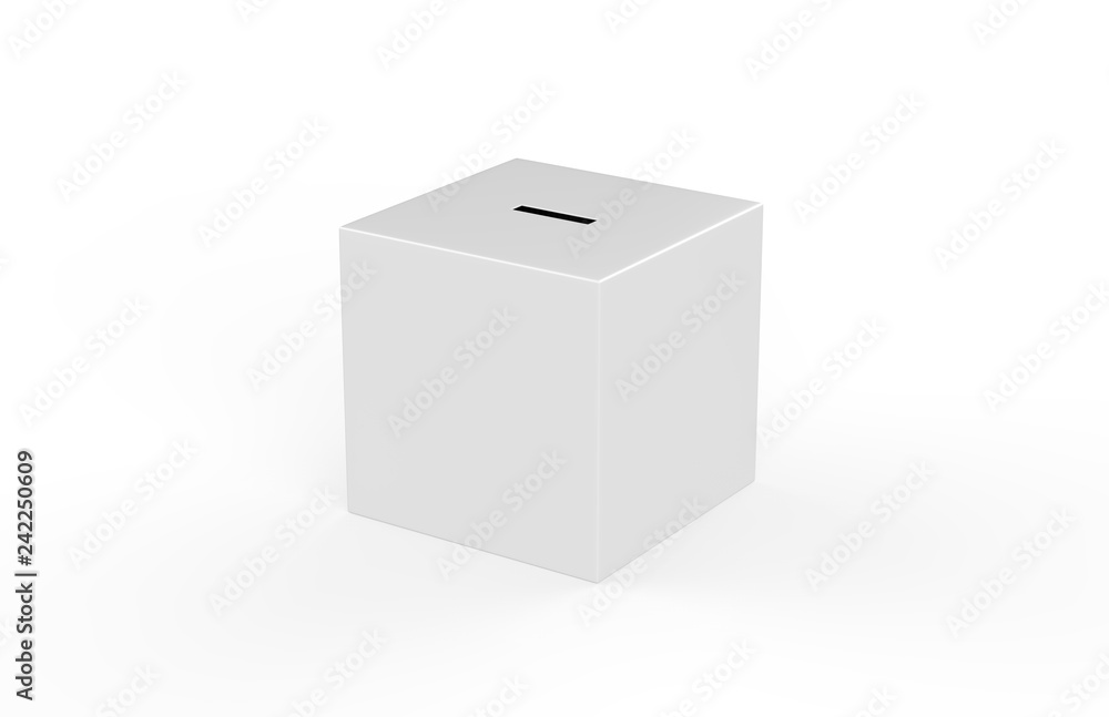 Fototapeta premium Collection box on isolated white background for charity, donation box mock up template, 3d illustration